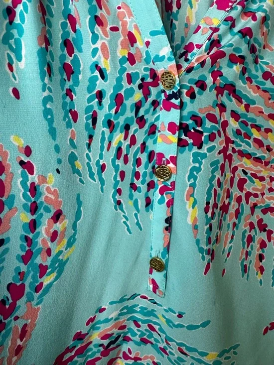 Lilly Pulitzer Aqua Multi-Color Printed Peasant Blouse - Picture 3 of 5
